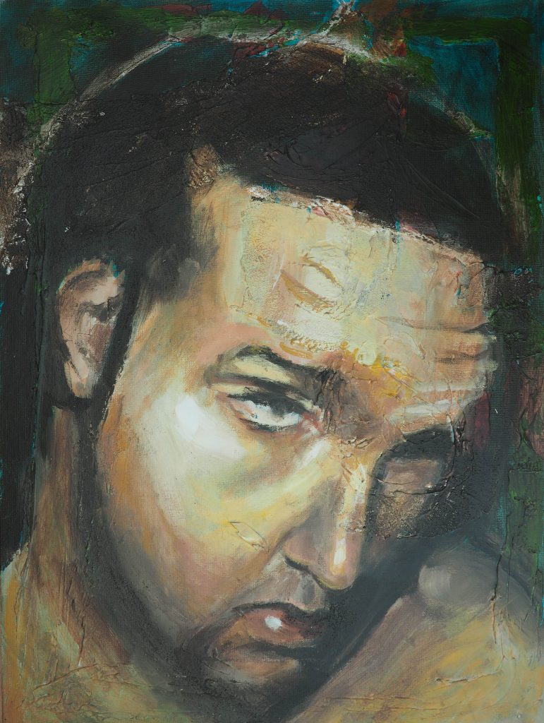 Self Portrait with Texture by Alex Loveless - Acrylic on Cavnvas Board - 18"x24"